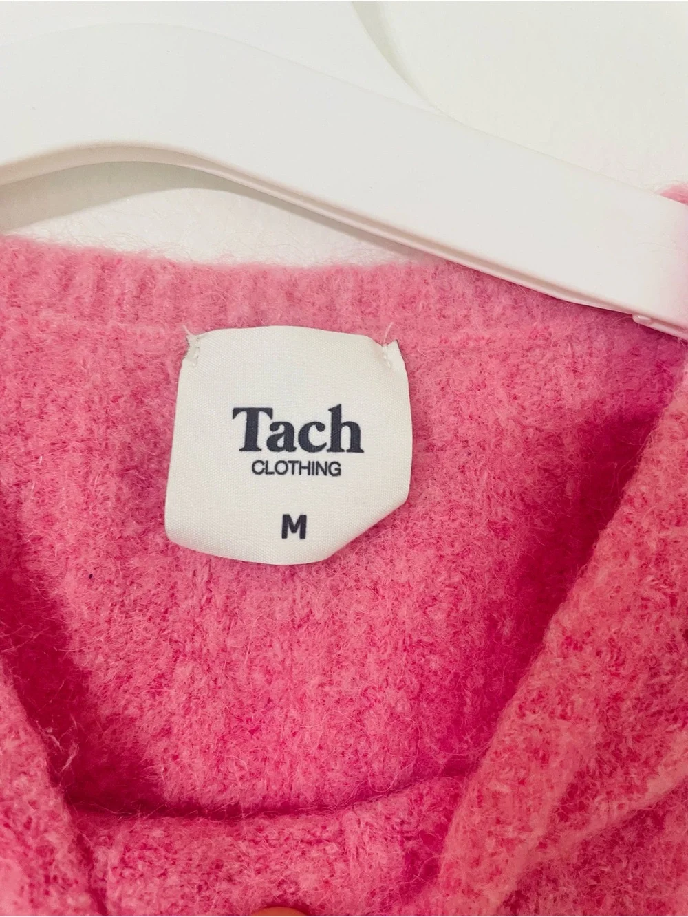 Tach Clothing Dalia Knit Cropped Cardigan Sweater Pink Short Sleeve Button Up M